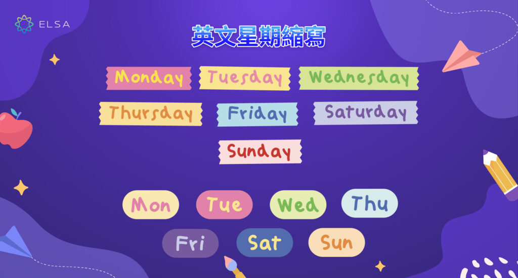 星期 縮寫 英文