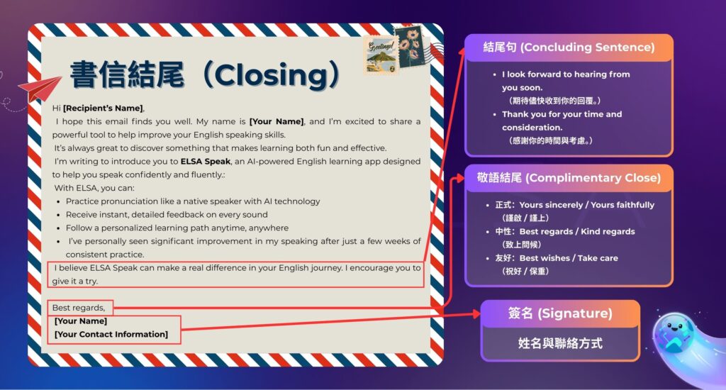 英文書信格式 - 英文書信結尾格式 – Closing